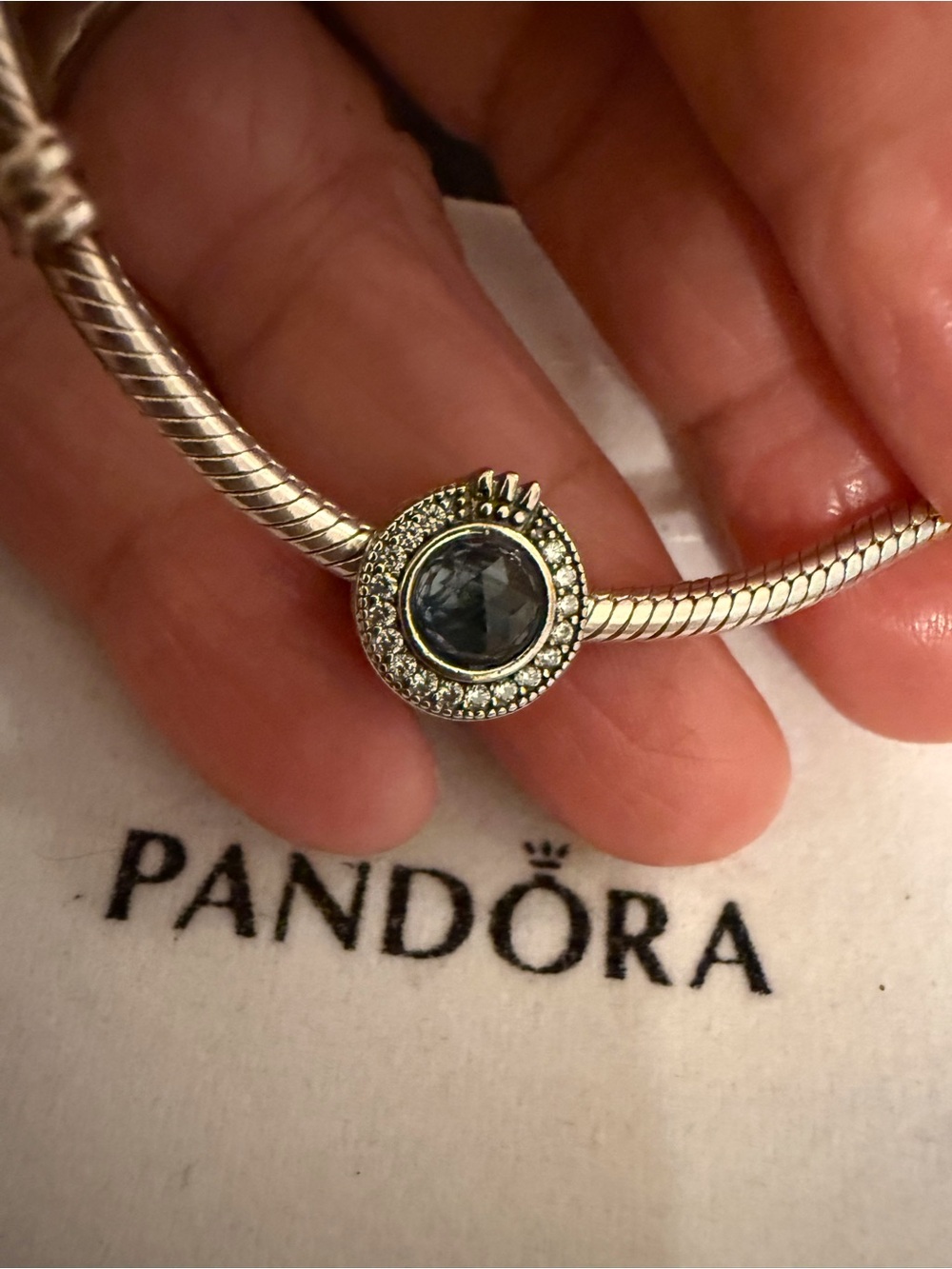 Pandora Silver Blue Crystal Pavé Round Charm